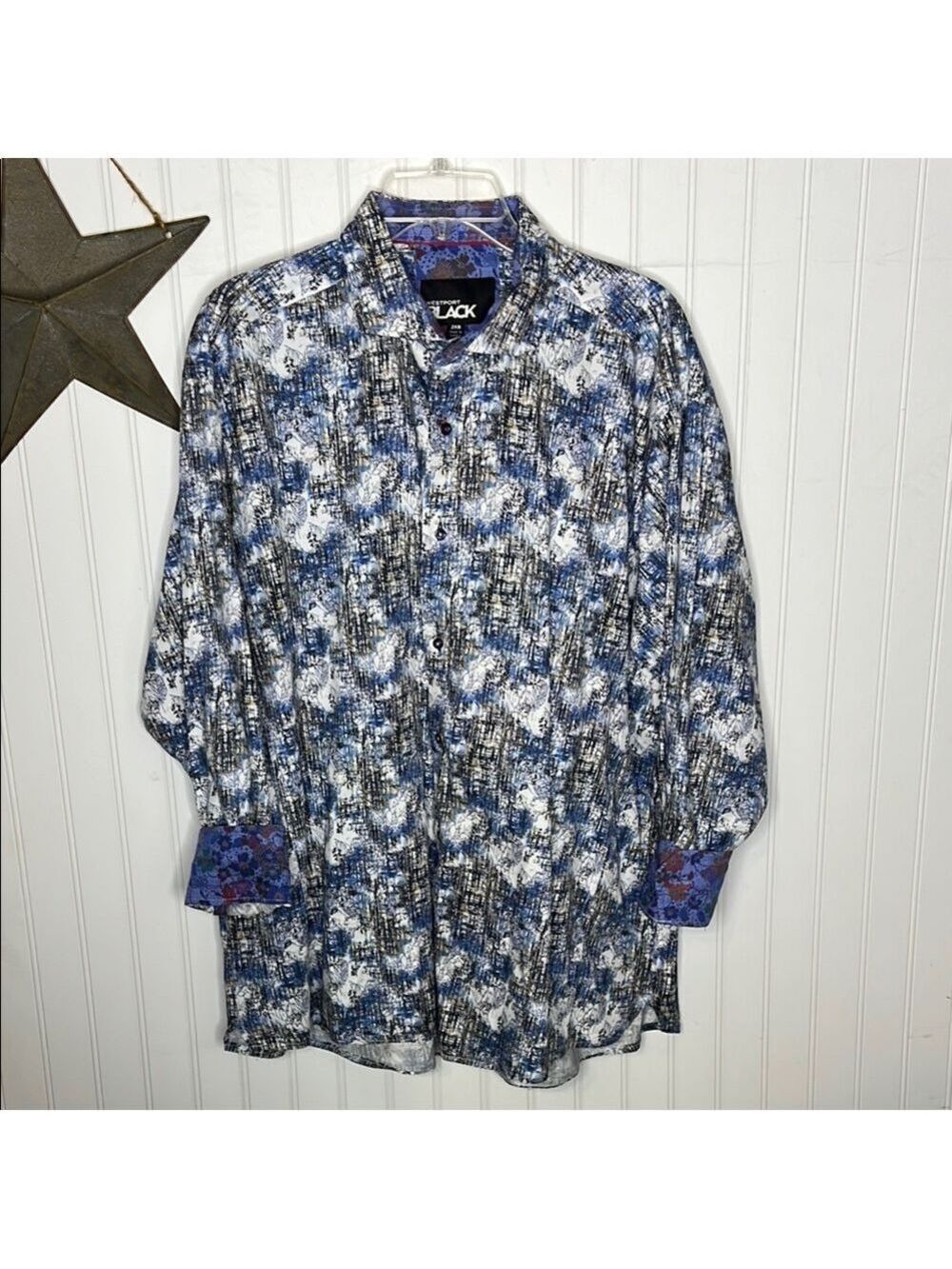 Westport Black Label Men's Abstract Blue and White Shirt Size 2XB
